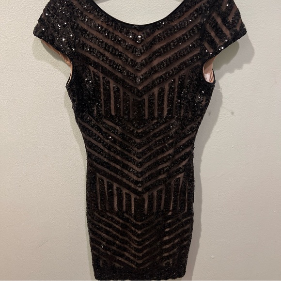 Dress The Population Women's Black Tabitha Sequin Cocktail Bodycon Dress Size M - Picture 5 of 10